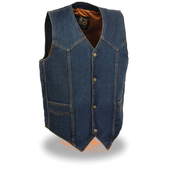NWT Milwaukee Leather DM1310 Men's Blue Denim Classic Snap Front Biker Vest - Picture 1 of 9